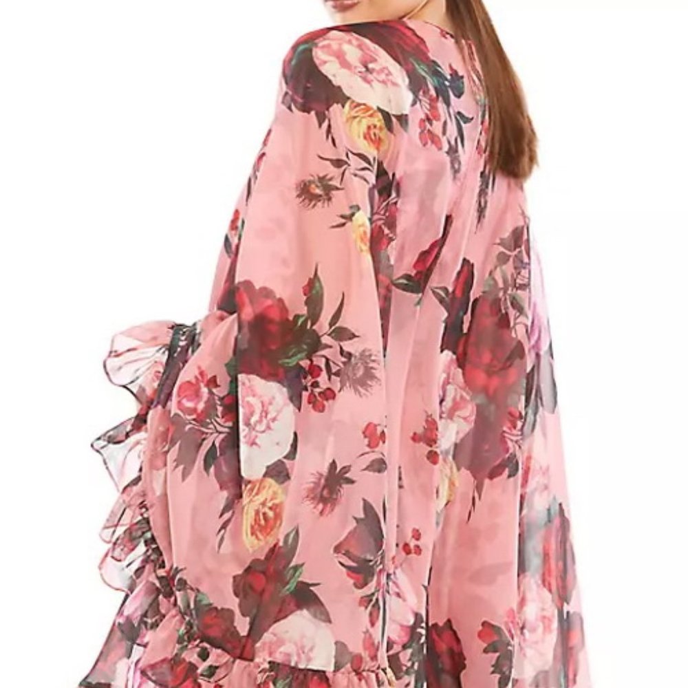 Ieena Mac Duggal Rose Multi Floral Print Cape Minidress - Picture 3 of 5
